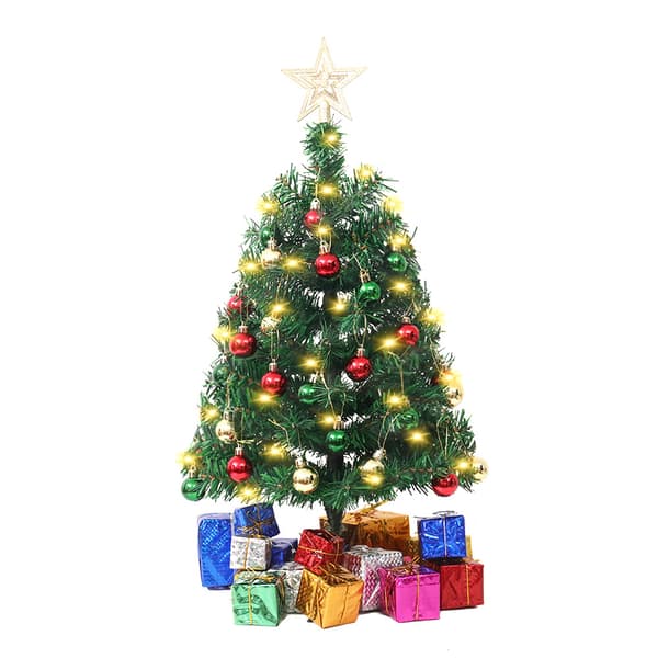 17.7 Inch Tabletop Ornament Christmas Tree, Warm Lamp, Mini Artificial Christmas Tree