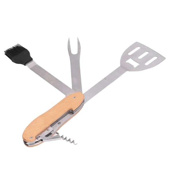 BBQ-værktøjssæt 5 i 1 multifunktionel foldbar bærbar spatel børste gaffel flaskeåbner rustfrit stål grillkombinationssæt 0.6 0.6