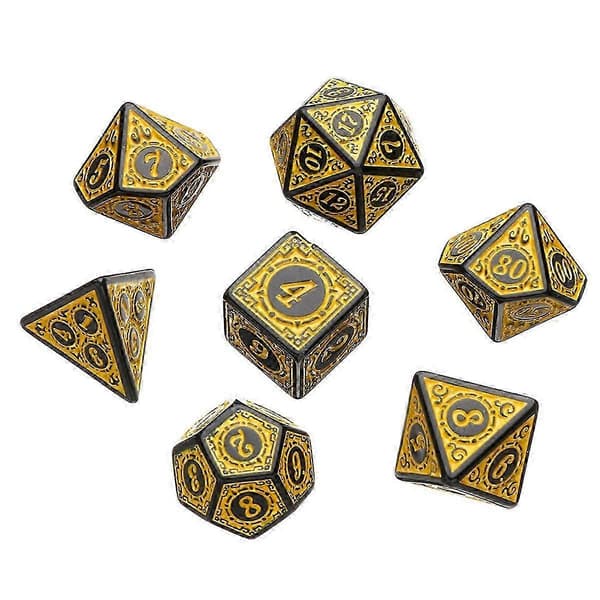 Gult 7-delers Akryl Polyedrisk Terningesett for DND TRPG Brettspill D4-D20