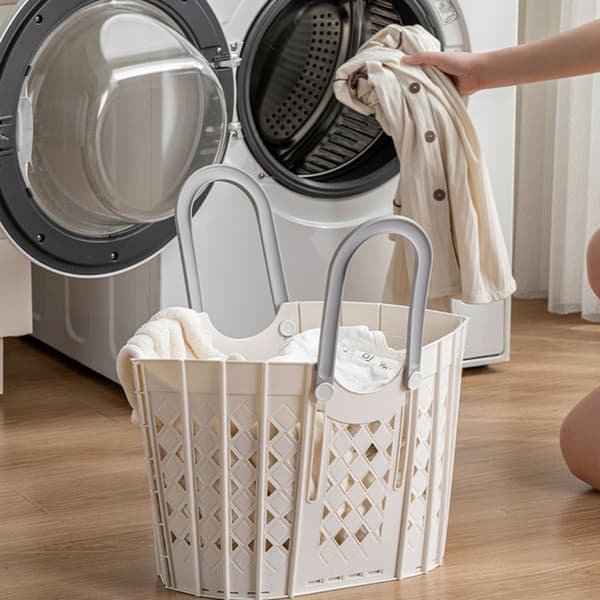 Foldable, sturdy laundry basket with handle Easy finishing Durable organizer box for home pantry Grey Grey