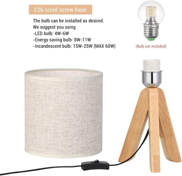 Træ Sengebordslampe – Moderne bordlampe med linnedskærm til soveværelse & stue_TF_TF