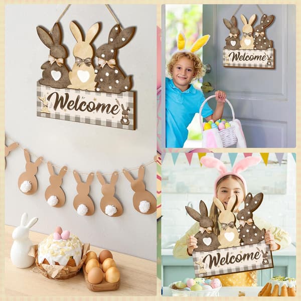 Easter Bunny Welcome Door Hanging Decoration 30x30cm Cute Rabbit Spring Home Decor