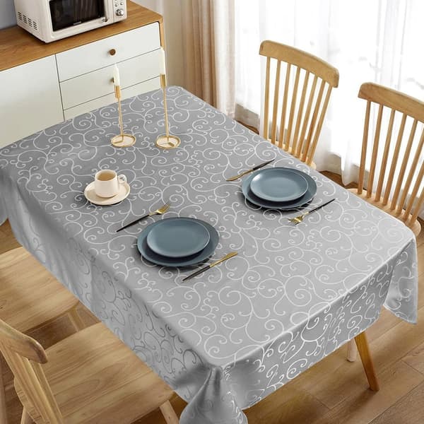 Rektangulær Vaskbar Duk, 140 * 180 cm Elegant Dekorativ Duk, Jacquardmønster, Vanntett og Vaskbar (Grå)
