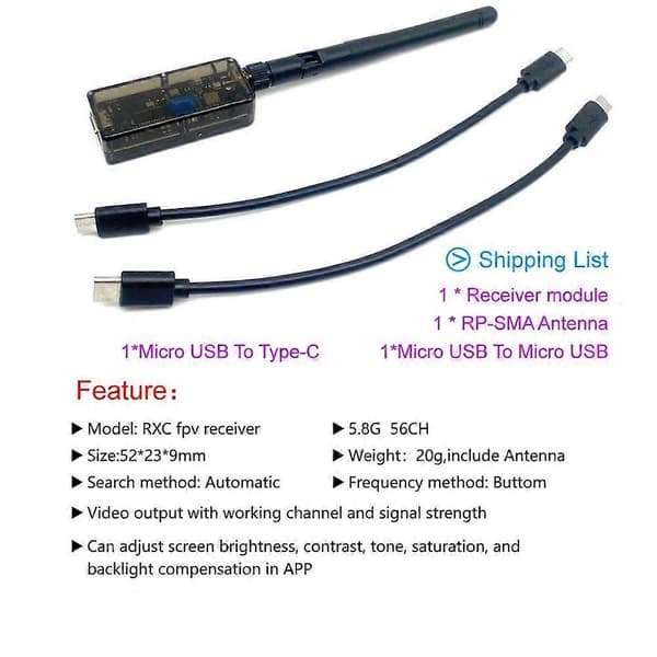 FPV System UVC OTG 5.8G 48CH Audio FPV-mottaker for Android mobiltelefon nettbrett smarttelefonoverføring
