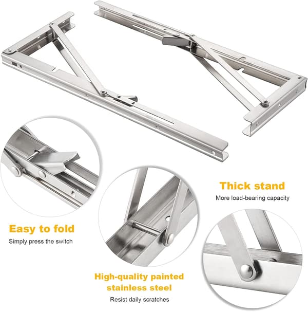 2 stk. 300 mm vægmonterede foldbare konsoller i rustfrit stål, foldbare konsolholdere til tunge foldbare hyldekonsoller, fold