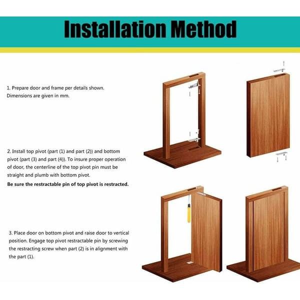Rotating Hinge, Door Pivot Hinge, Concealed Pivot Door Hinge, Up and Down Pivot Door Hinge, Stainless Steel for Cabinets, Wardrobes (Silver)