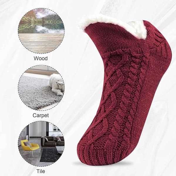 Women's Slippers, Fluffy Fleece Lined Non-Slip Socks, Red, Size 38-42 (26cm)