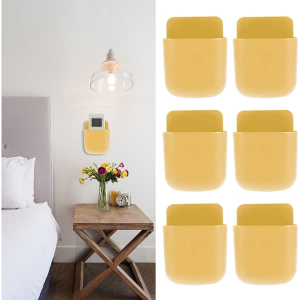 6 set Home Use Phone Storage Case Remote Control Wall Mount Holder Yellow