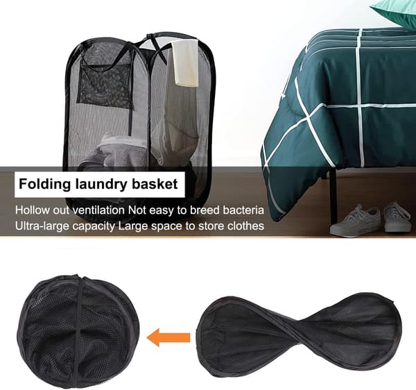 Large Foldable Mesh Laundry Hamper with Handles for Kids' Room, Dorm (1-Pack)