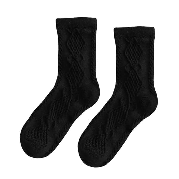 Bomuldsstrømper til børn, behagelige, varme, retro preppy mid-calf strømper til vinter efterår, sorte M