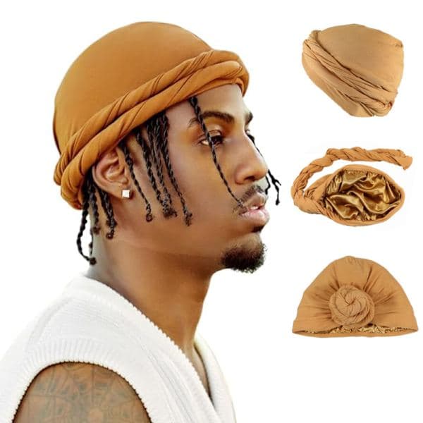 Ny satinturban til mænd, wave cap unisex, elastisk unisex, elegant hovedbeklædning