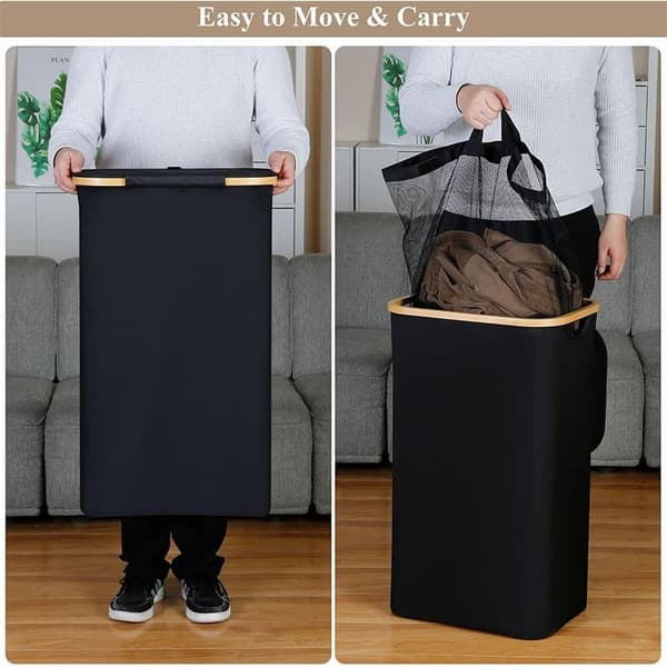 Laundry Basket with Lid - 100L Large Foldable Laundry Hamper with Bamboo Handles & Inner Bag_TF_TF White Vit