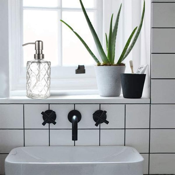 Soap Dispenser, Clear Diamond Design, Refillable, Wall-Mounted Soap Dispenser