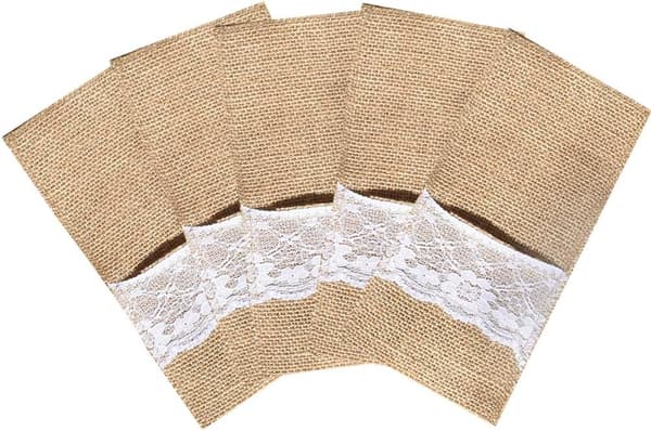 Sæt med 20 blondeburlap bestikholdere - til bestik, knive og gafler