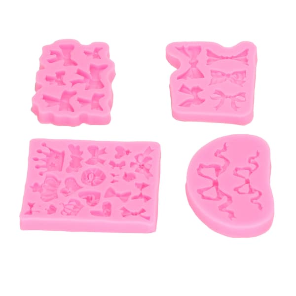4 stk. silikoneforme med sløjfe og krone, holdbare, fødevaregodkendte non-stick fondantforme til kage, brød, chokolade