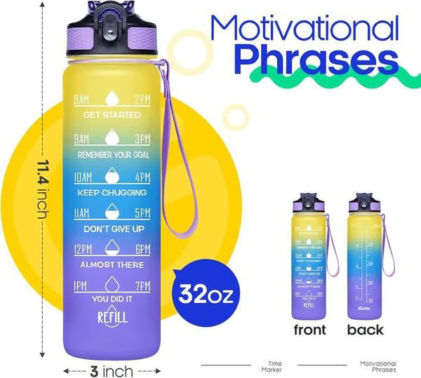 Keltainen violetti, 32oz vuotamaton BPA-vapaa vesipullo