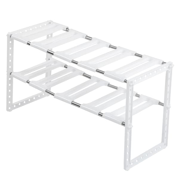 2-Layer White Stainless Steel Sink Rack, Adjustable Under Sink Storage Racks for Kitchen