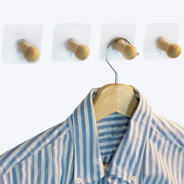 Wall Hooks Natural Mini Self-Adhesive Hook Wooden Coat Hook for Hat Clothes Wall Mounted Hook Hanger Towel Hanger Bedroom De