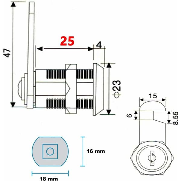 Cylinder Kamlås, Skåpdörrlås, Kamlåscylinder för Postlåda Låda (25mm)