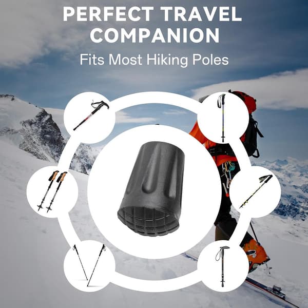 Walking Stick Tips, 6-Piece Shock-Absorbing Non-Slip Rubber Replacement Caps for Hiking and Camping, Black, 3.4 x 2.5 cm