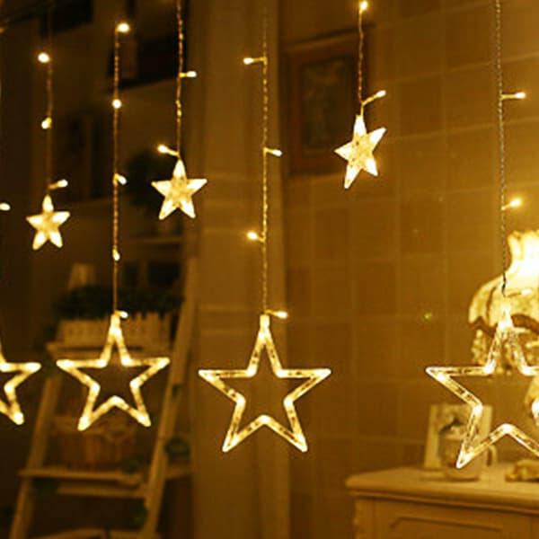 Gardiner med lys, 138 LED 2,5 meter stjerneformede gardinlys