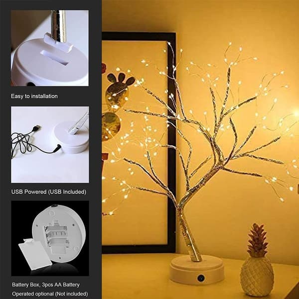 Bonsai Tree Lamp, 108 LED Lights, Shimmering Branches, Battery and USB, Warm Light