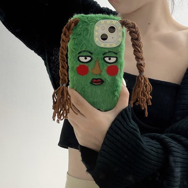 Ugly Phone Case Compatible with iPhone 13 Weird Phone Case Artificial Plush DIY Case Compatible with iPhone 13 (Green)