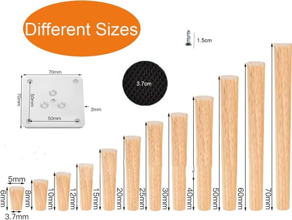 4 Pakke Møbelben, Sofa Ben i Tre, 8cm Møbelføtter i Tre, Rett Solid Konisk Tre