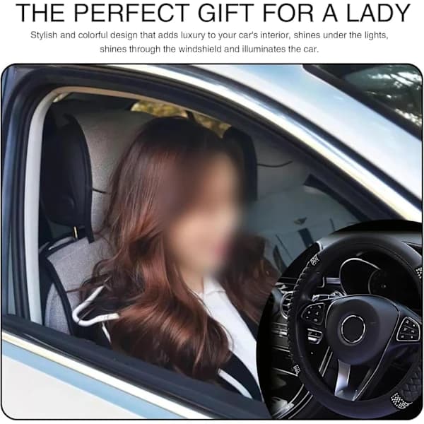1 pc Diamond Leather Stretch Non-slip Cover (without inner ring), Decorative Accessories, Suitable for Most Car Models (Black)