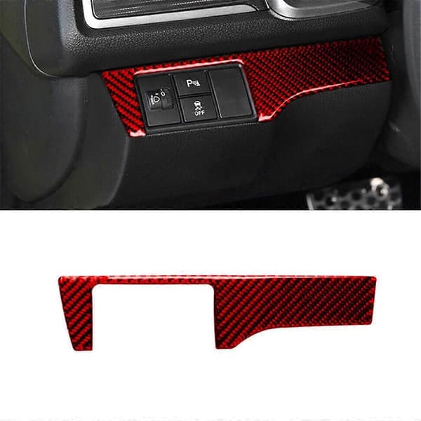 ABS Red Carbon Fiber Headlight Switch Cover Decor Sticker for 10th Gen 2016 2017 2018 2019 (LHD)