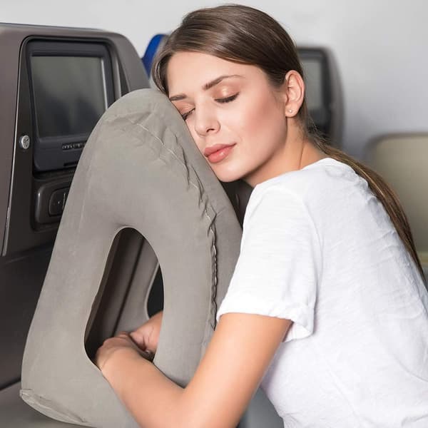 Travel Packed Inflatable Neck Pillow, Head and Neck Support with Storage