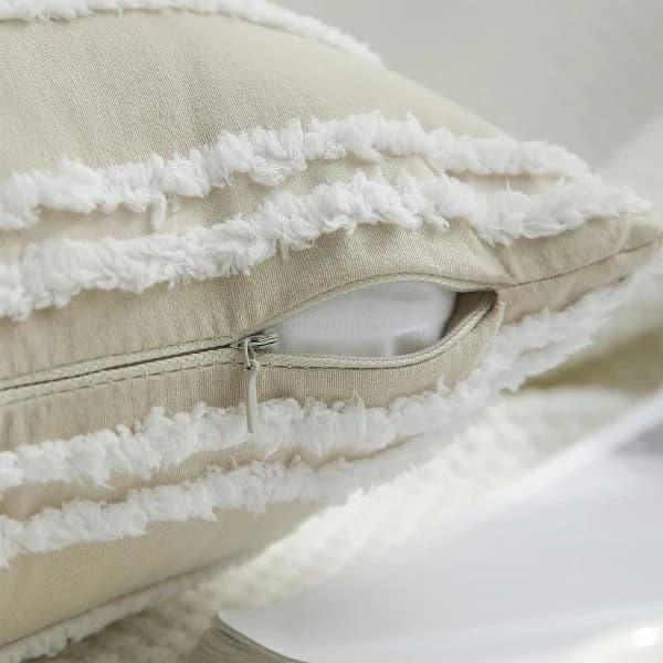 Boho dekorative pudebetræk, neutrale stribede pudebetræk 16X16 sæt med 2, Khaki bomuldslinned pudebetræk til sofa stue.