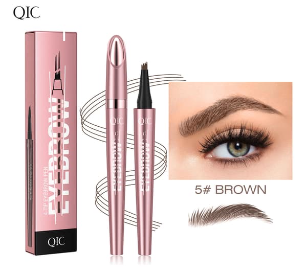 Waterproof 4-Fork Tip Micro Brow Pen Brown, Long-lasting Smudge-proof Natural Eyebrow