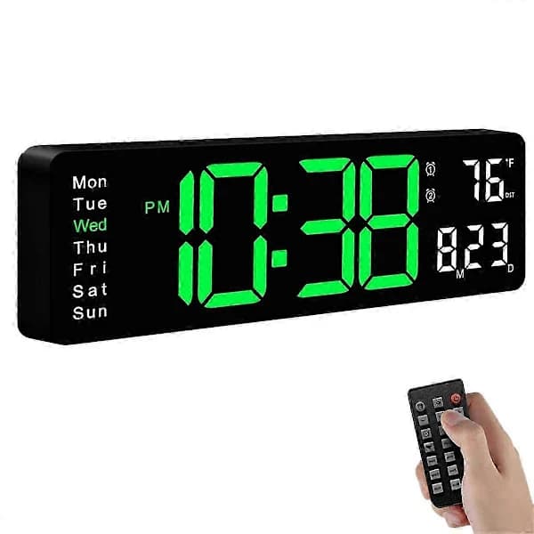 Digital Wall Clock, Large Digital Clock with Remote Control, suitable for Living Room, Bedroom, Decor Black