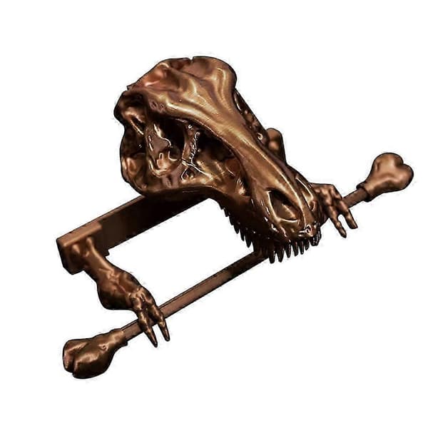 Dinosaur Skeleton Toilet Paper Holder, Bathroom Countertop Organizer with Bronze Rustic Finish Decor