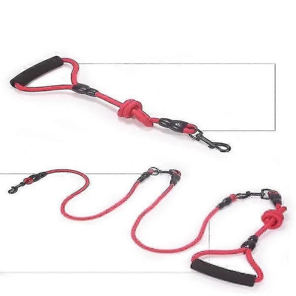 Pet Leash Detachable Dog Leash with Foam Handle 1 Leash for 2 Dogs (Red)