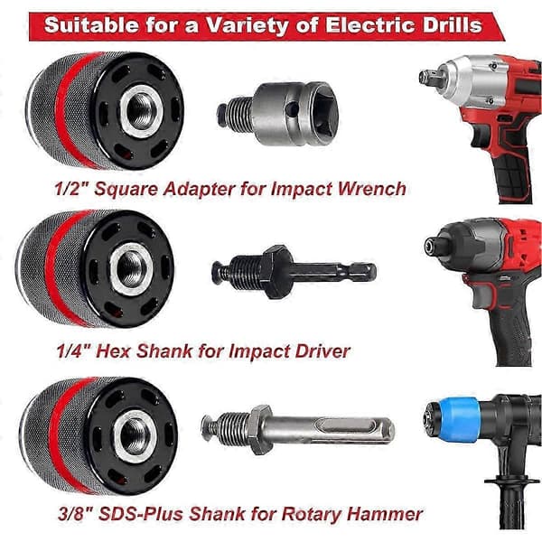 Milwaukee 1/2-20UNF Keyless Drill Chuck 1.5-13mm Self-Tightening with SDS-Plus and Hex Shank Compatibility