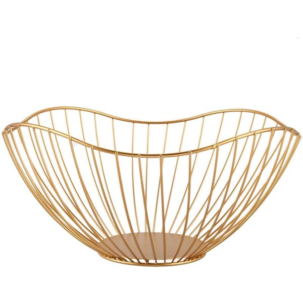 Metal Fruit Vegetable Storage Basket Decorated Display Bowl Holder Dining Table Decoration (27.5X6.5X11Cm)