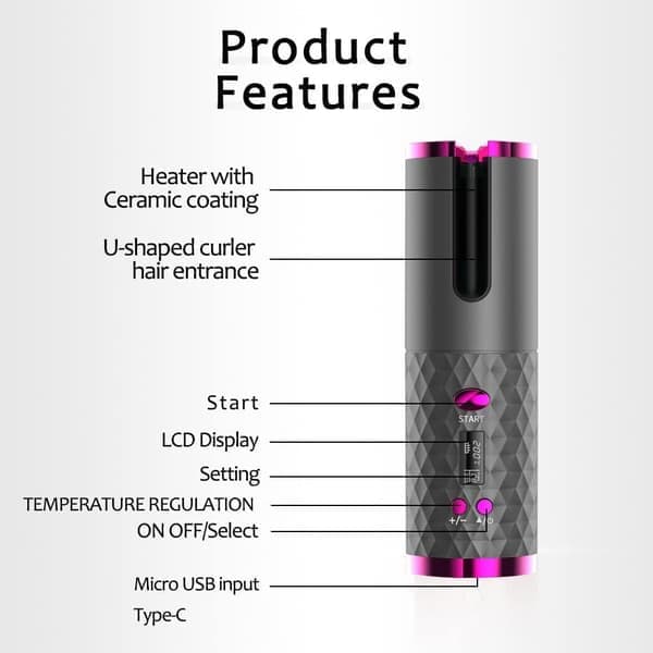 Curling Iron - Rechargeable Curling Iron - Automatic Curling Iron - Hair Styling Curling Iron