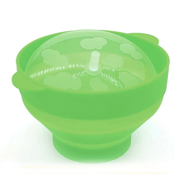 Foldable Silicone Popcorn Bowl with Handle and Lid - Green (1 pc)