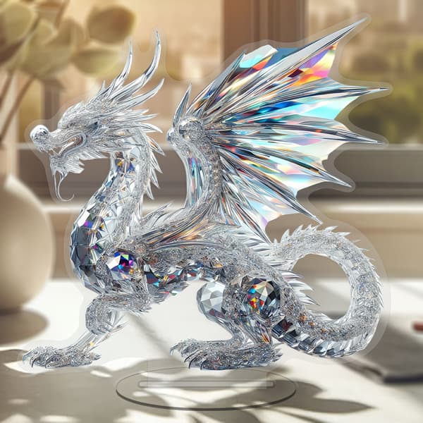 Kristalldrake 2D Akryl Ornament Kontor Heminredningsprydnad