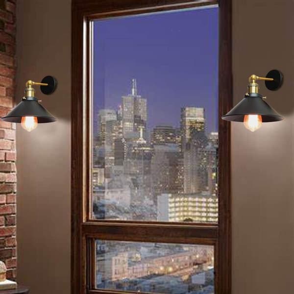 2-pack Industrial Wall Lamp Edison Style Ceiling Light Metal Retro Ceiling Lamp with 180 Degree Rotation - 220mm. Black (without bulbs)