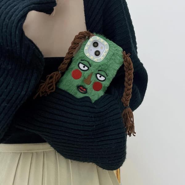 Ugly Phone Case Compatible with iPhone 13 Weird Phone Case Artificial Plush DIY Case Compatible with iPhone 13 (Green)