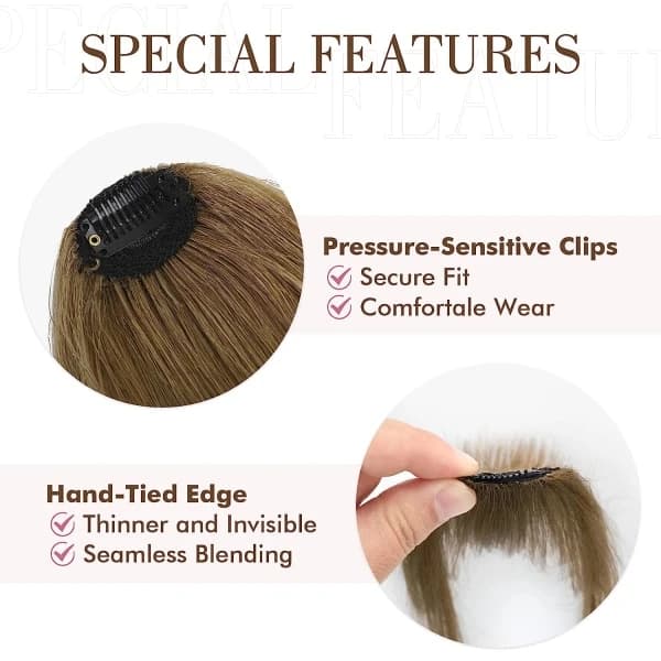 Clip-in-bangs. 100% real hair, thin bangs with clip-in attachment