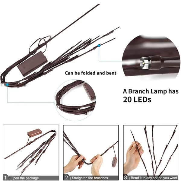 Battery Operated LED Branch Lights, 73 cm, 20 Lights, Willow Branches, Lighted Branches, Decorative Lights, Artificial Tree, DIY Lights, 5-Pack