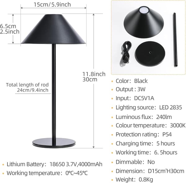 Trådløs bordlampe Moderne LED, Vanntett Oppladbart Batteri Til
