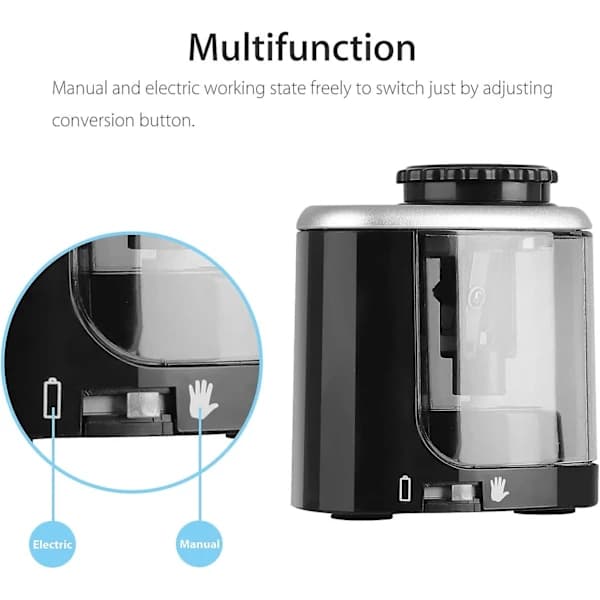 Electric Pencil Sharpener, Child-Safe Battery Operated Automatic Cordless Sharpener for School, Home, Office, Classroom, Black
