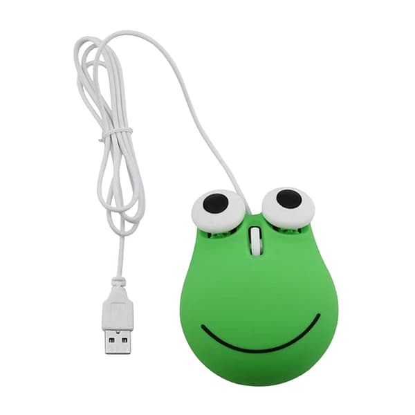 USB-kablet sød mus til børn Ergonomisk design Dyregrøn frøformet kablet computermus til bærbar pc