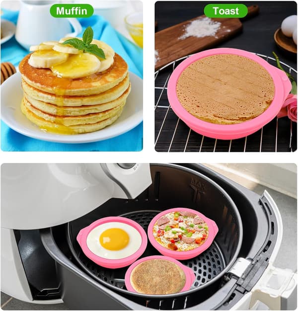 4 stk. Silikoneforme til Æg til Airfryer til Muffins, Toast, Non-Stick Airfryer Tilbehør