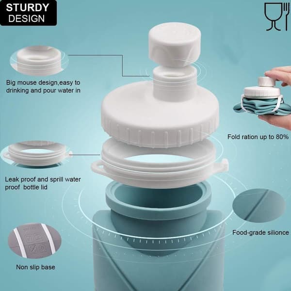 Foldable Water Bottle BPA-Free Silicone Leak-Proof Blue KLB